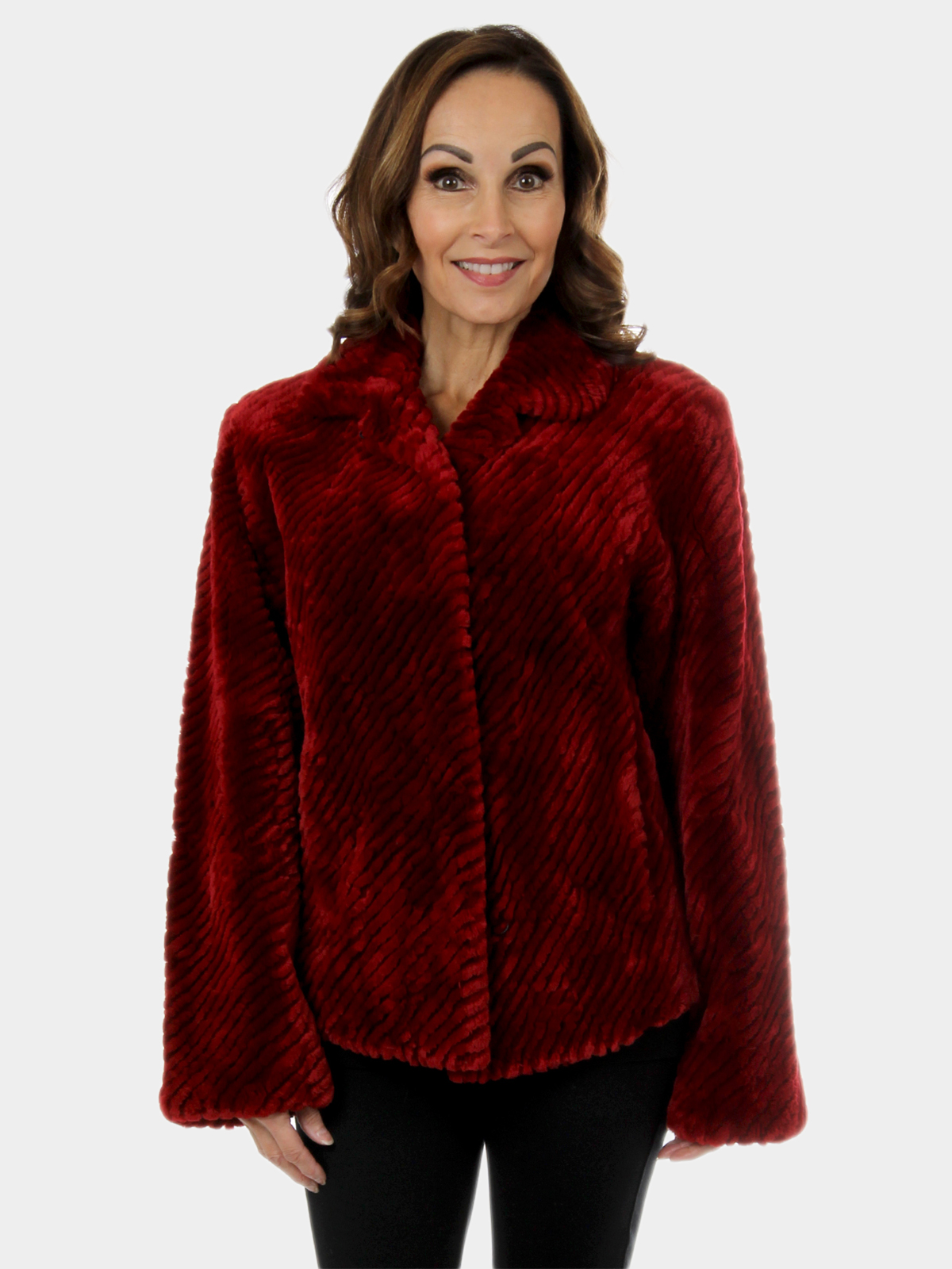 Faux Fur Jacket - Red - Ladies