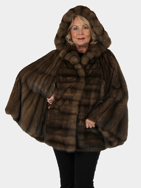 Woman's Russian Sable Fur Cape with Hood