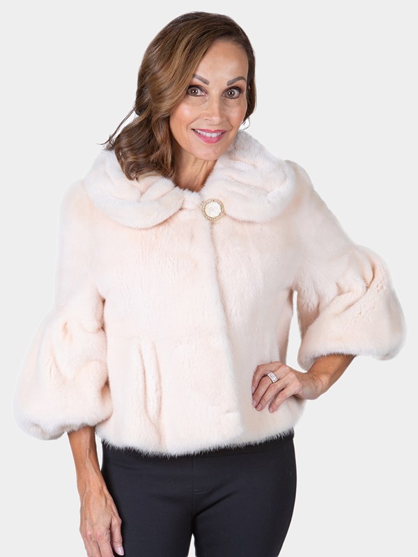 Woman's Plus Size Mahogany and Ranch Mink Fur Bomber Jacket