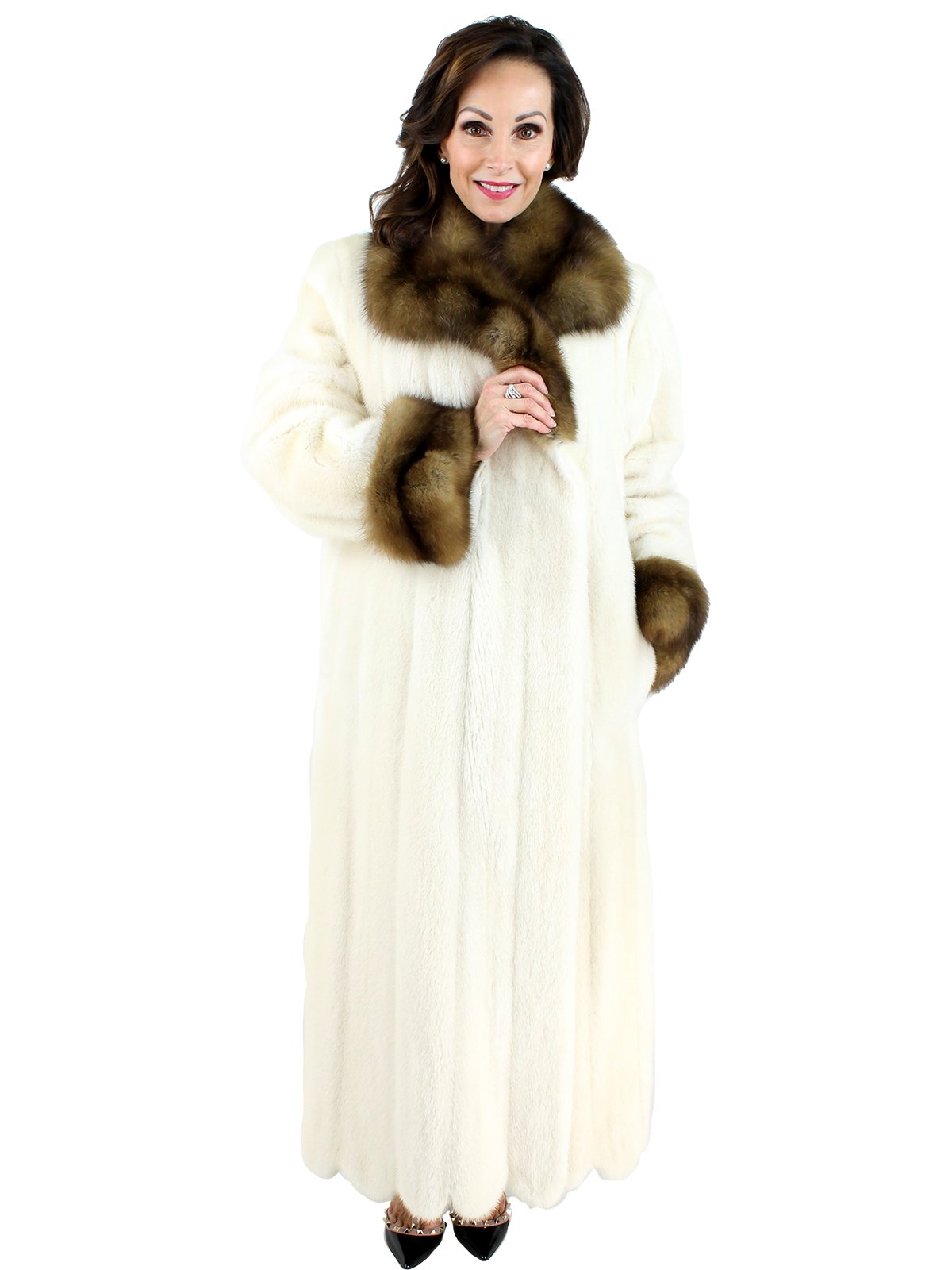 White Mink Fur Coat with Sable Fur 