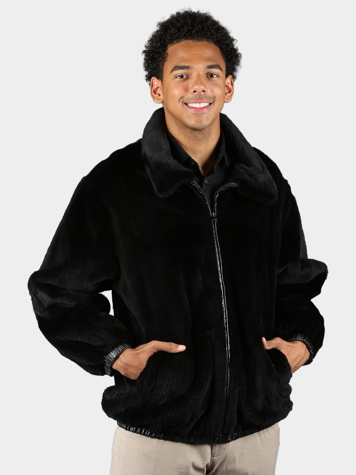Man's Black Sheared Mink Fur Jacket Reversing to Leather