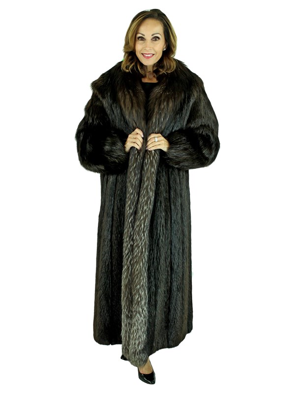 Natural Long Hair Beaver Fur Coat - Women's Fur Coat - Small