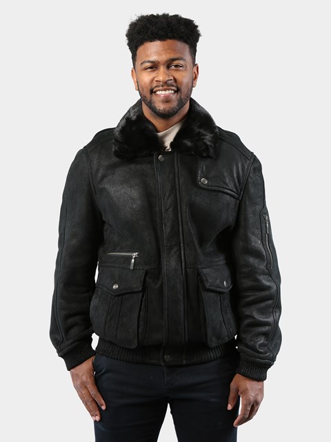 Man's Black Shearling  Lamb Jacket