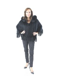 Knitted Black Rex Rabbit Fur Poncho