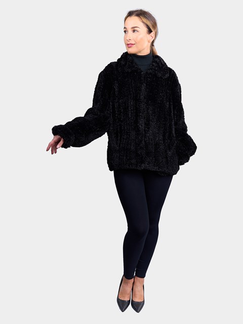 Woman's Paula Lishman Black Sheared Beaver Fur Knit Jacket