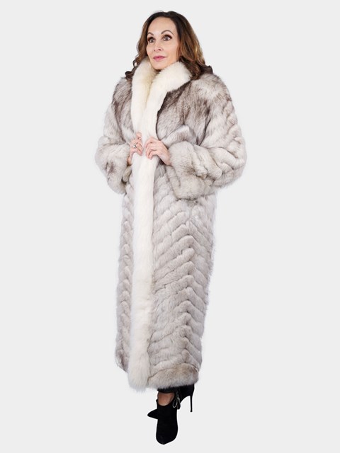 Woman's Blue Fox Fur Coat with Shadow Fox Trim