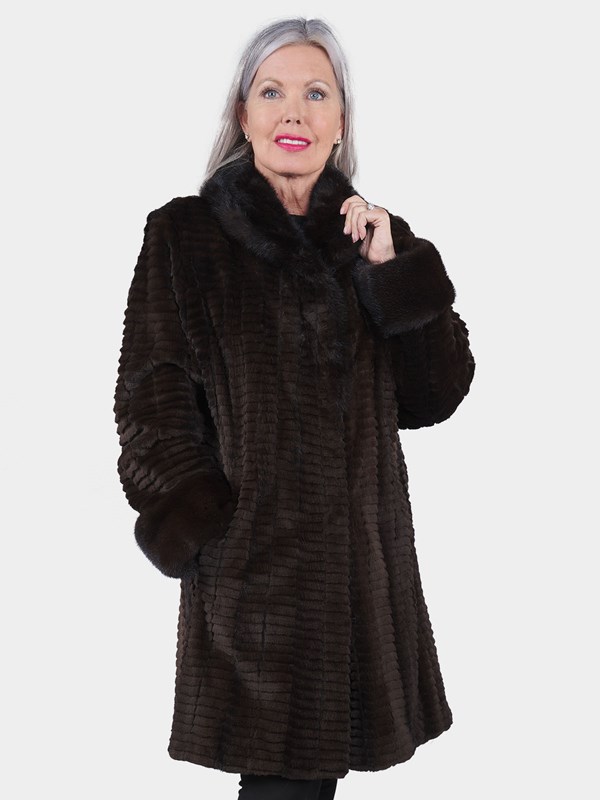 Toffee Brown Mink Fur Semi-Sheared Exotic Jacket w/ Removable Cape