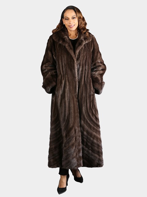 Woman's Extra Long Natural Blue Iris Female Mink Fur Directional Coat