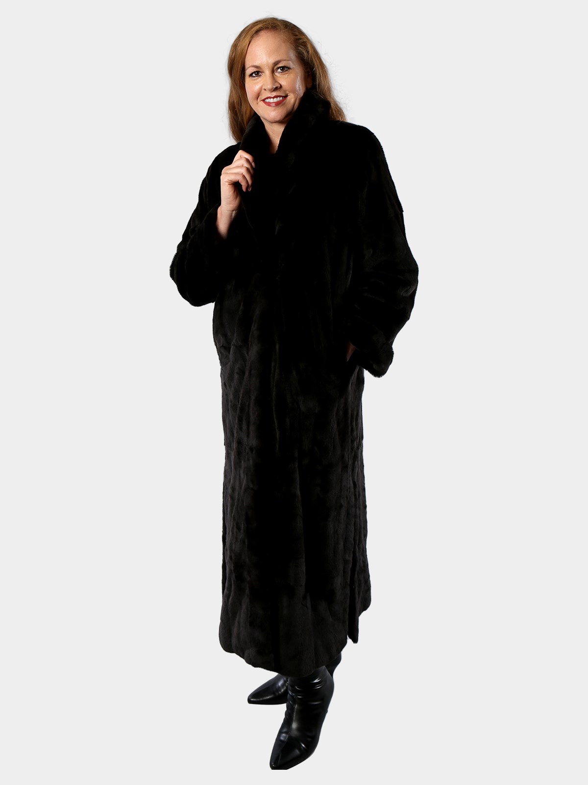 Woman's Ultra Light Black Sheared Mink Fur Coat Reversing to Rain Taffeta