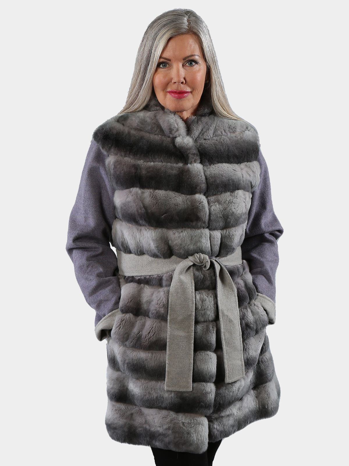 Chinchilla Dyed Rex Rabbit Fur Stroller (Women's Medium) - Estate Furs
