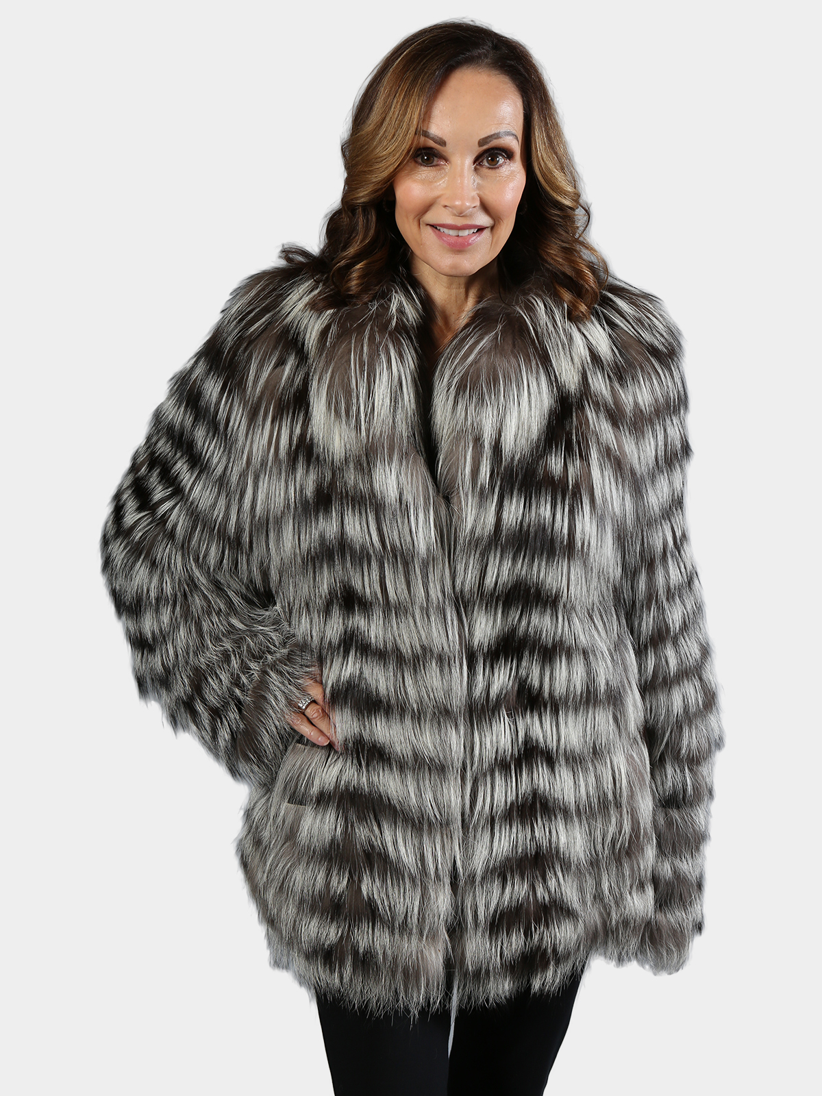 Luxury Men Real Full Pet Silver Fox Fur Overcoat Natural Fur Shawl