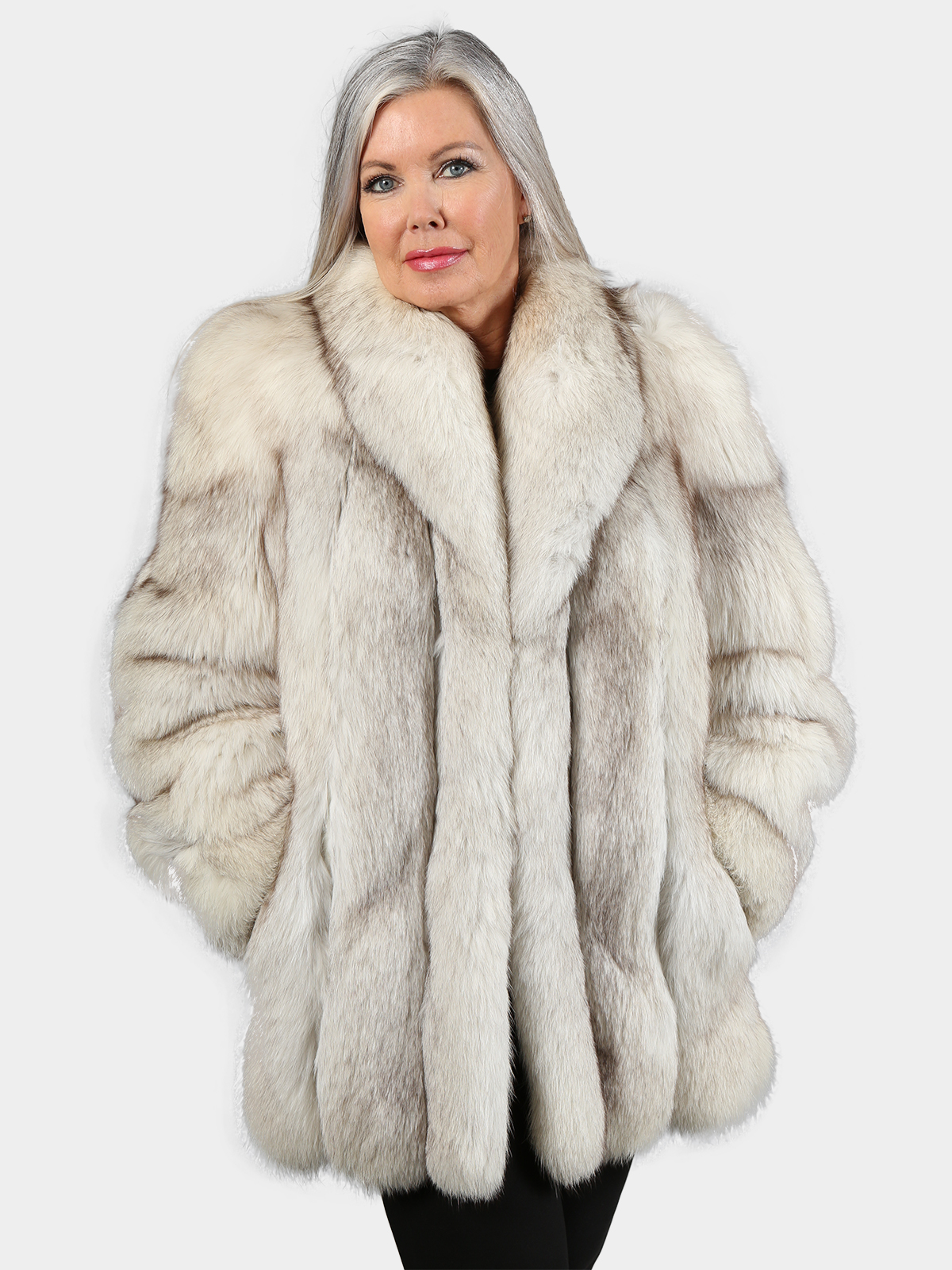 Woman's Natural Silver Fox and Royal Blue Fox Fur Jacket