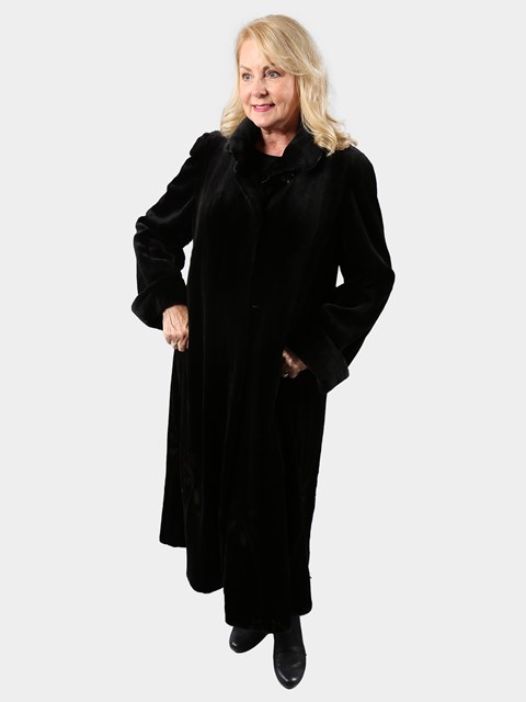 Woman's Black Sheared Mink Fur Coat Reversible to Rain Taffeta