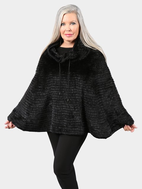 Woman's Ranch Mink Fur Poncho with Black Cashmere Lining