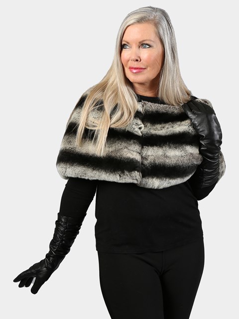 Woman's Chinchilla Dyed Rex Rabbit Fur Capelet