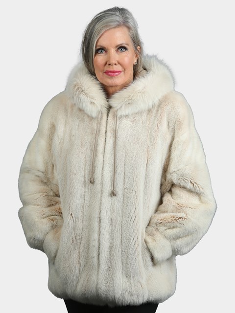 Woman's Natural Blush Mink Fur Parka