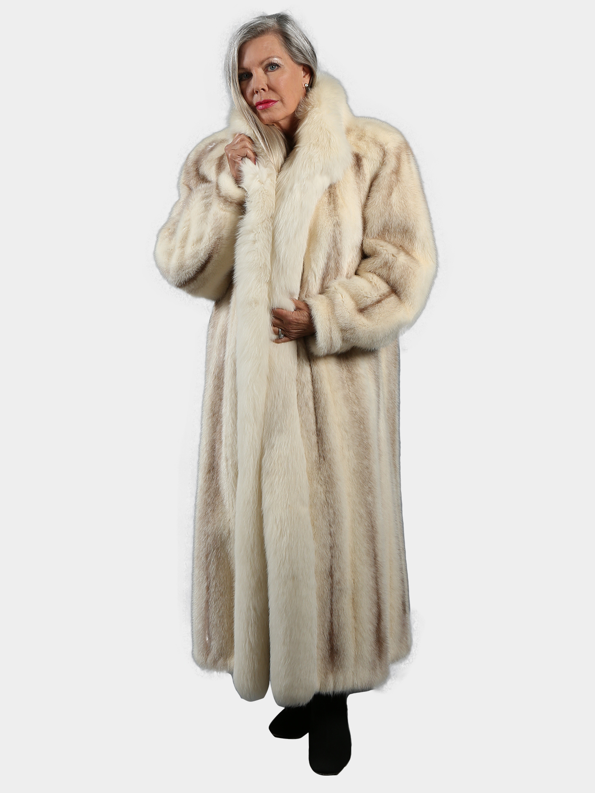 Woman's Christian Dior Brown Cross Mink Fur Coat with Fox Tuxedo - Estate  Furs