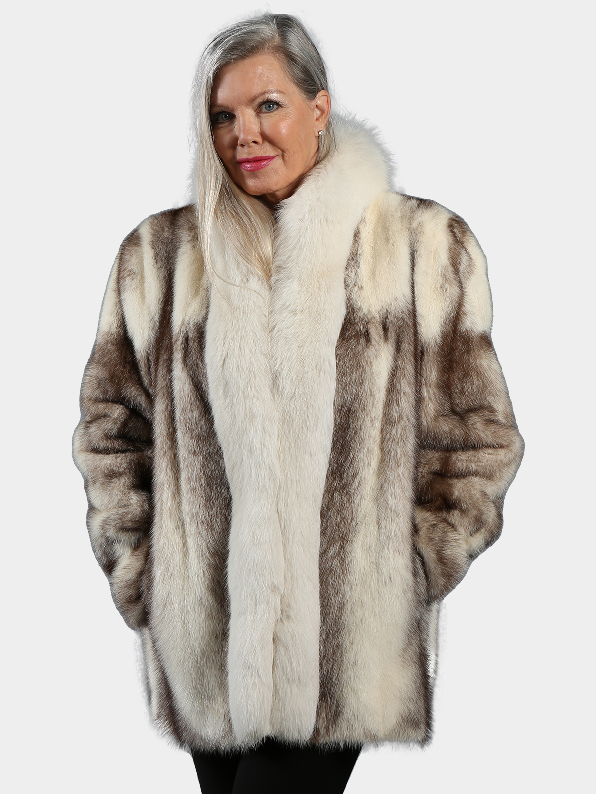 Full Length Cross Fox Fur Coat Tuxedo Cross Fox Fur