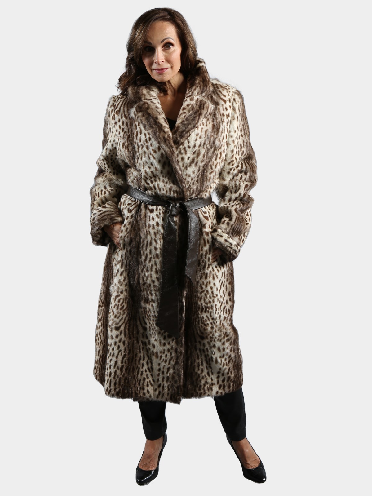 Woman's Animal Print Stenciled Goat Fur Coat