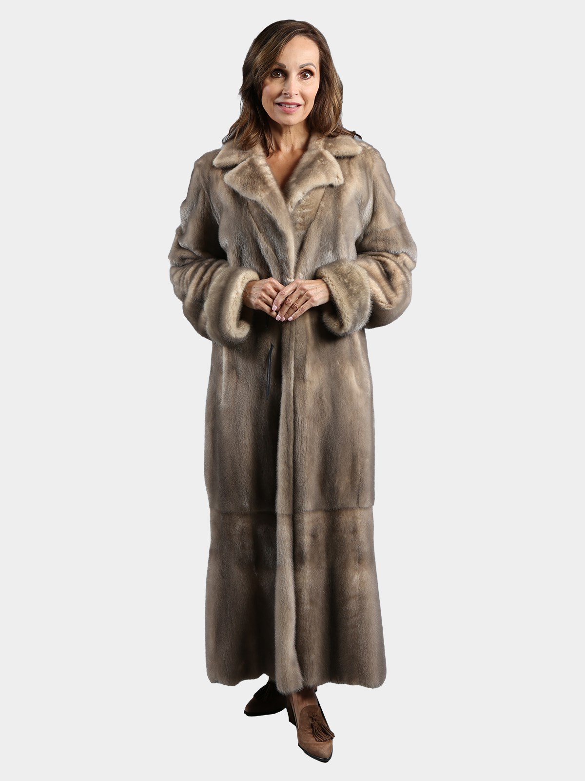 Woman's Bleached Blue Iris Female Mink Fur Coat Reversible to Grey Dyed Skin