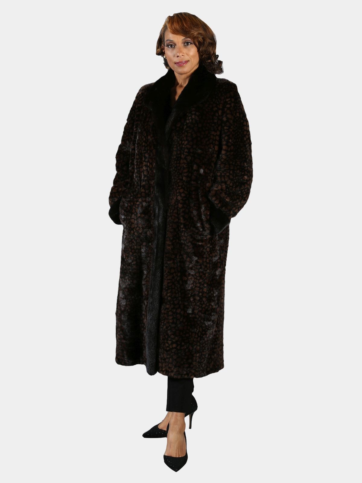 Woman's Animal Print Sculptured Mink Fur Coat