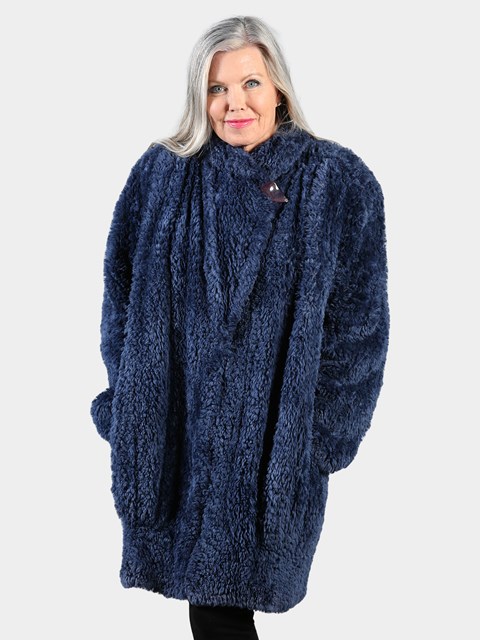 Woman's Plus Size Paula Lishman Denim Blue Knit Sheared Beaver Fur Stroller