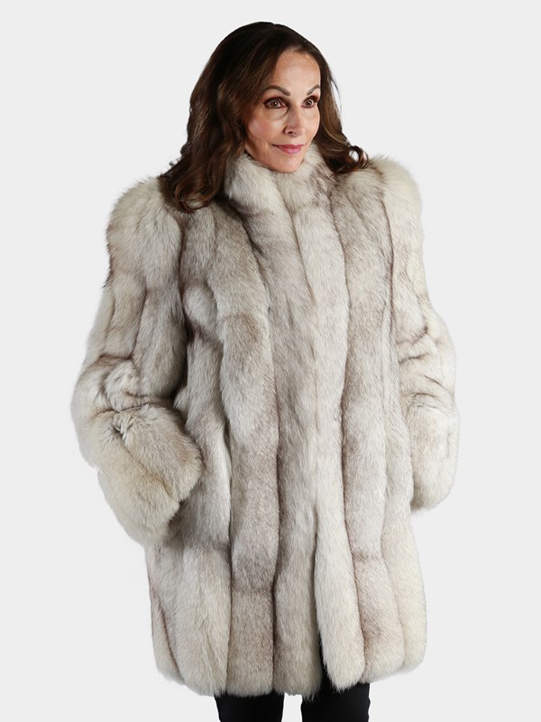 Woman's Natural Blue Fox Fur Coat - Estate Furs