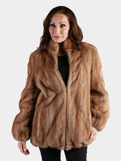 Woman's Autumn Haze Female Mink Fur Jacket Reversing to Fabric