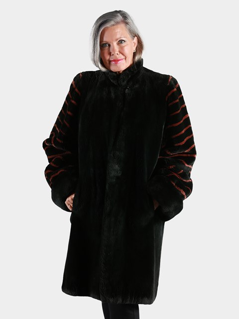 Woman's Black Sheared Beaver Fur 3/4 Coat