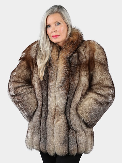 Woman's Natural Crystal Fox Fur Jacket