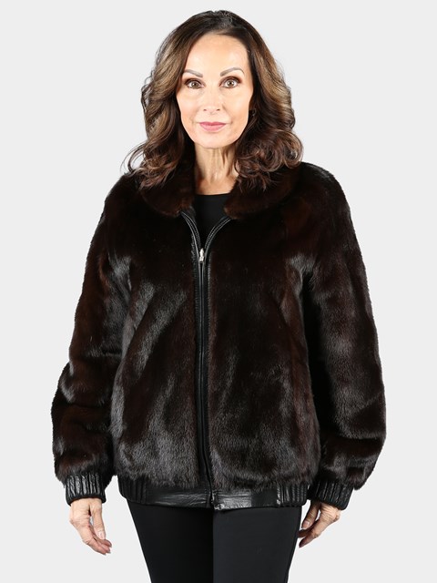 Natural Deep Mahogany Female Mink Fur Bomber Jacket