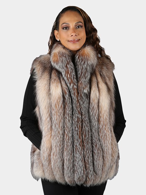 Woman's Natural Crystal Fox Fur Vest