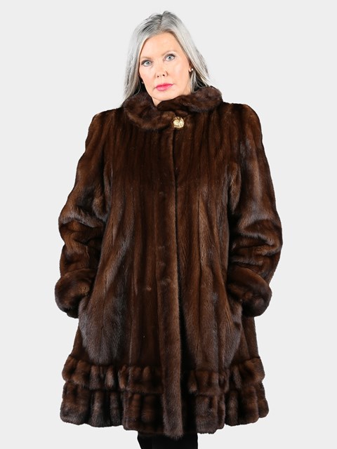 Woman's Natural Mahogany Female Mink Fur Swing 3/4 Coat by Revillon