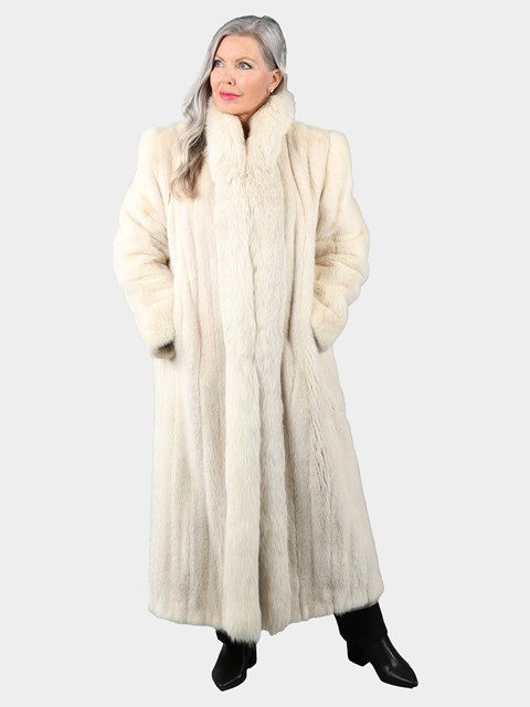 Woman's Natural Blush Mink Fur Coat with Fox Tuxedo