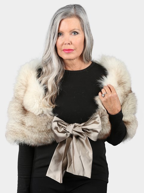 Woman's Blue Fox Fur Shoulder Wrap with Satin Bow