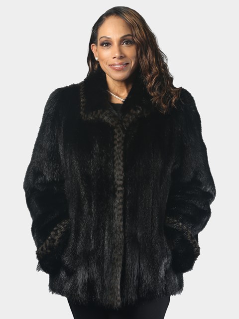 Woman's Natural Ebony Long Hair Muskrat Jacket