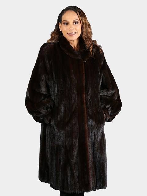 Woman's Deep Mahogany Female Mink Fur 7/8 Coat