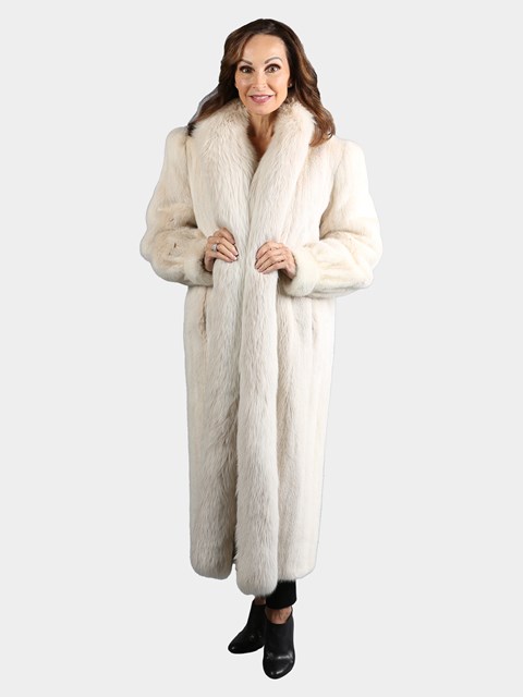 Woman's Blush Female Mink Fur Coat with Fox Tuxedo Front