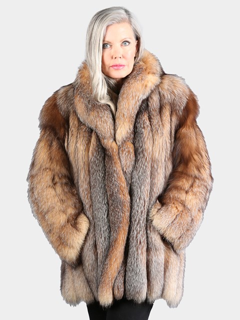 Woman's Natural Crystal Fox Fur Jacket