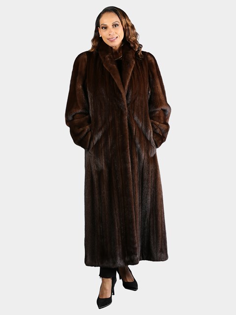 Woman's Extra Long Natural Mahogany Female Mink Fur Coat