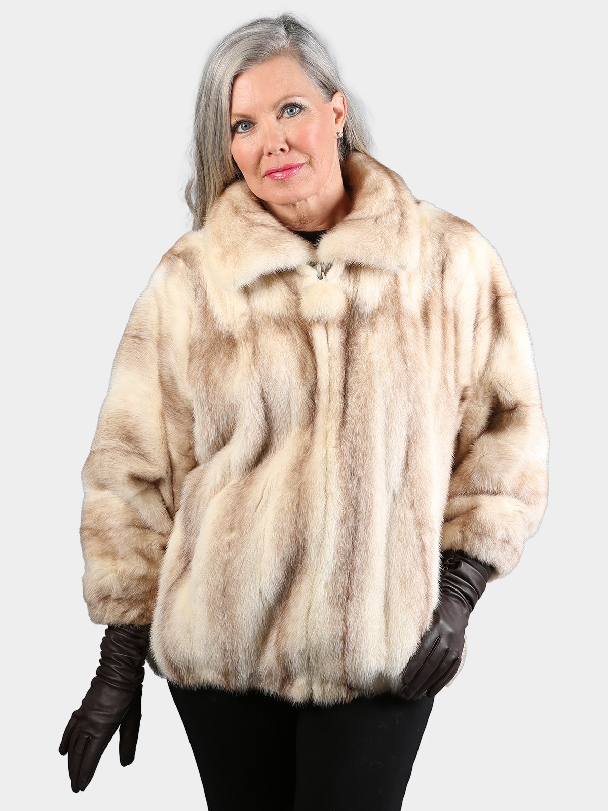 Woman's Petite Natural Brown Cross Female Mink Fur Jacket