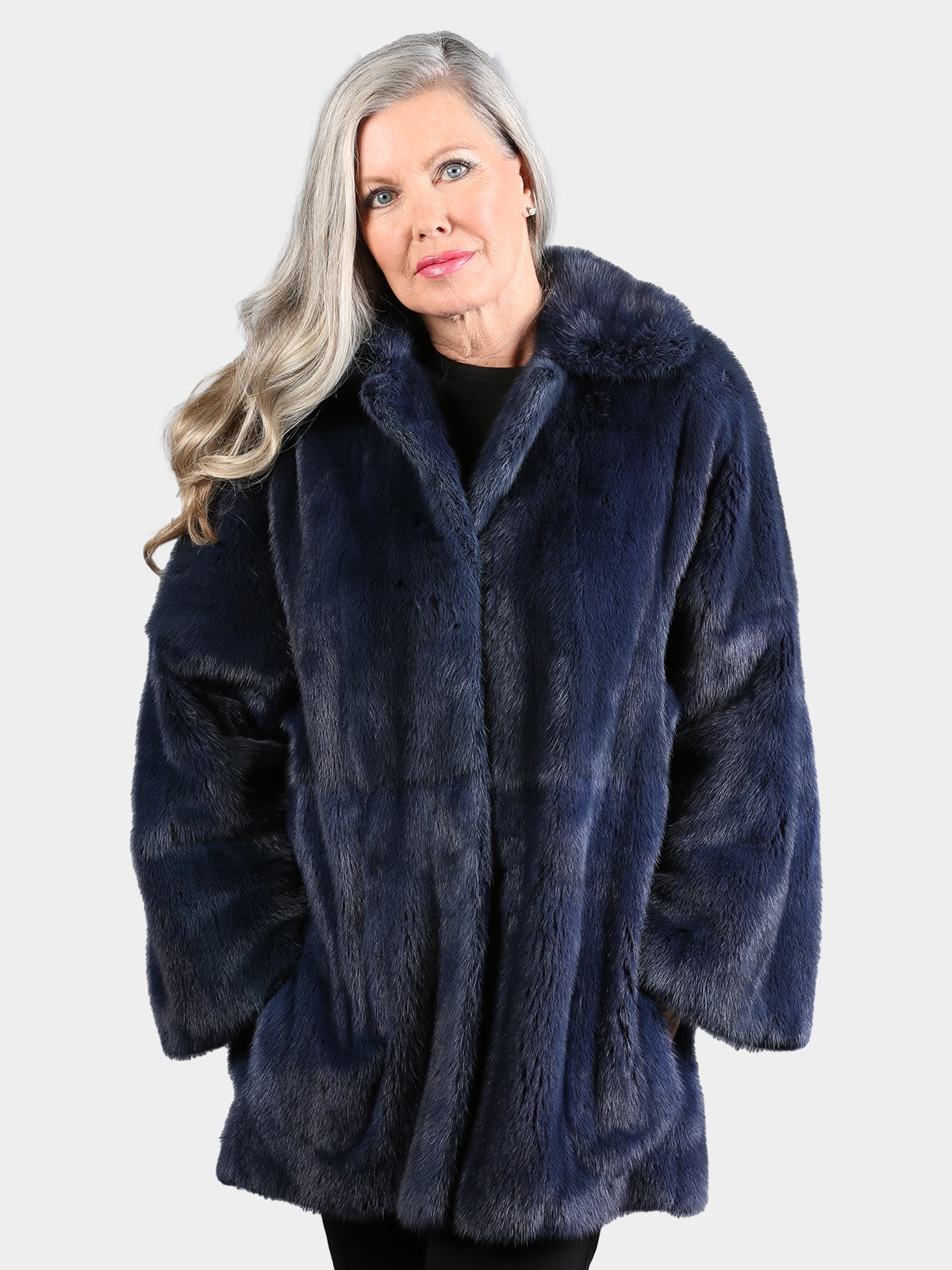 Woman's Dyed Royal Blue Female Mink Fur Jacket