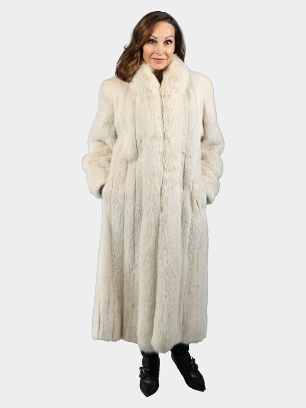 Woman's Natural Blush Mink Fur Coat with Matching Fox Tuxedo Front