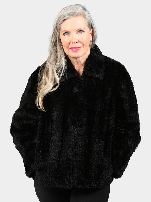 Woman's Black Paula Lishman Sheared Knit Beaver Fur Jacket