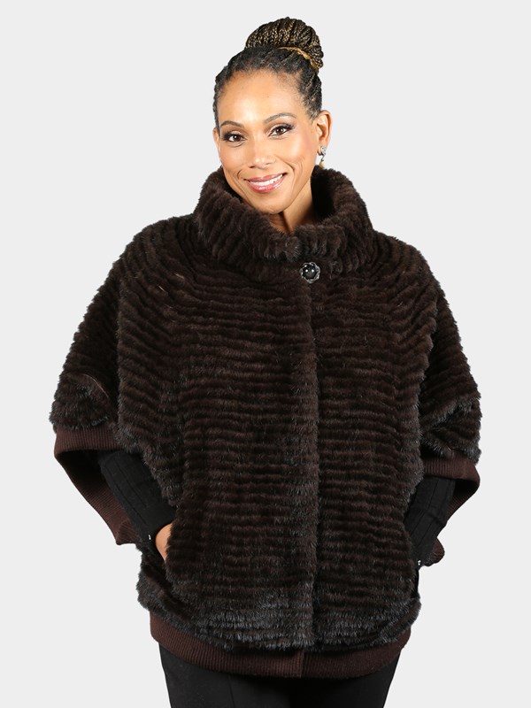 Woman's Natural Mahogany Mink Fur Jacket / Cape