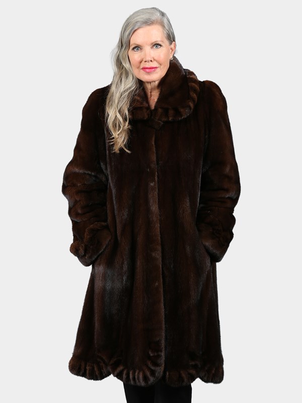 Woman's Natural Mahogany Female Mink fur 7/8 Swing Coat