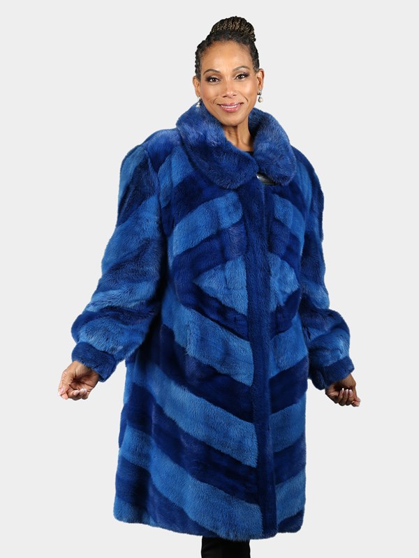 Woman's Dyed Royal Blue Two Tone Mink Fur 7/8 Coat