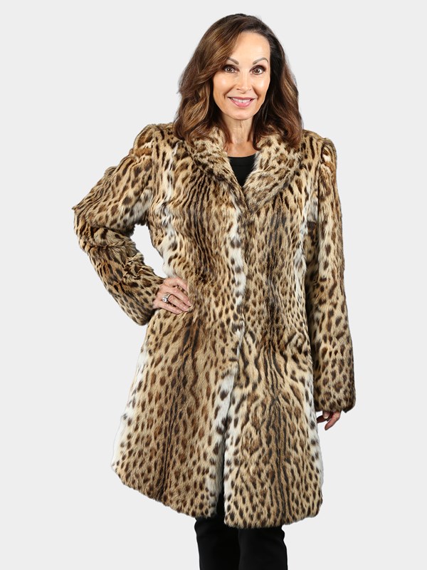 Woman's Natural Lippi Cat Fur 7/8 Coat