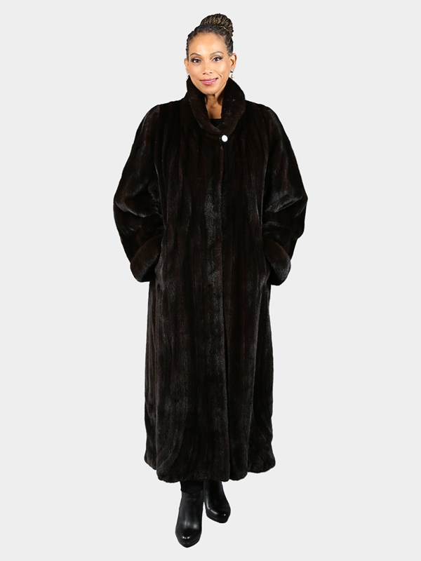 Woman's Plus Size Natural Darkest Mahogany Female Mink Fur Coat with Directional Design