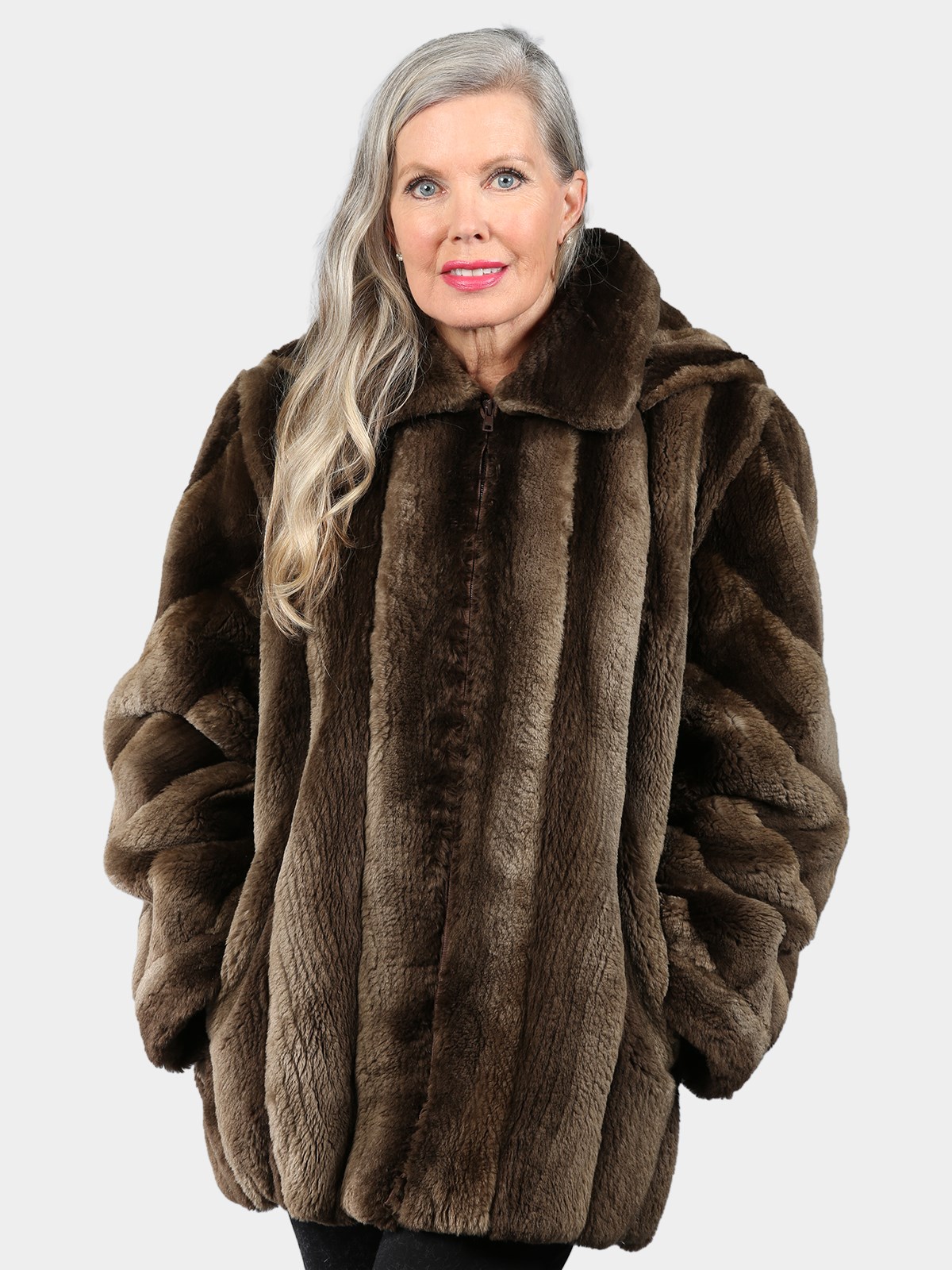 Woman's Phantom Sheared Beaver Fur Jacket with Detachable Hood